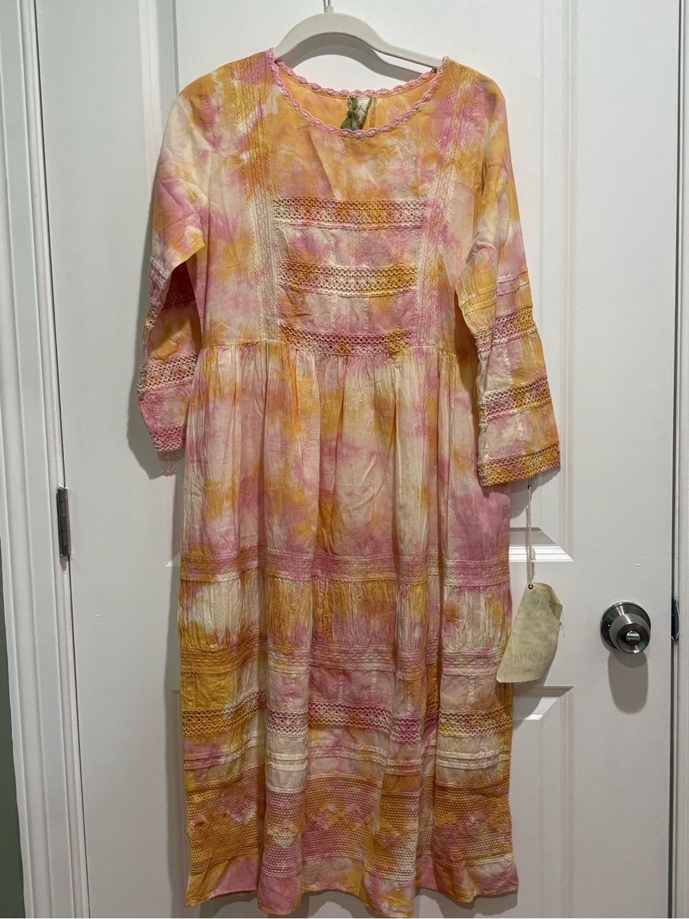 Aratta Pink and Yellow Tie-Dye Crochet Maxi Dress